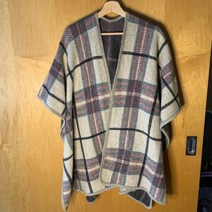 Plaid Open Front Poncho- one size